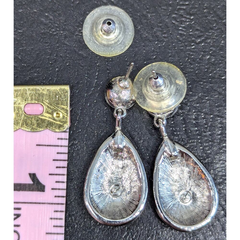 Swarovski Earrings, Pavé Crystals, Teardrop Dangle, Silver-tone, Safety Back - Picture 4 of 4